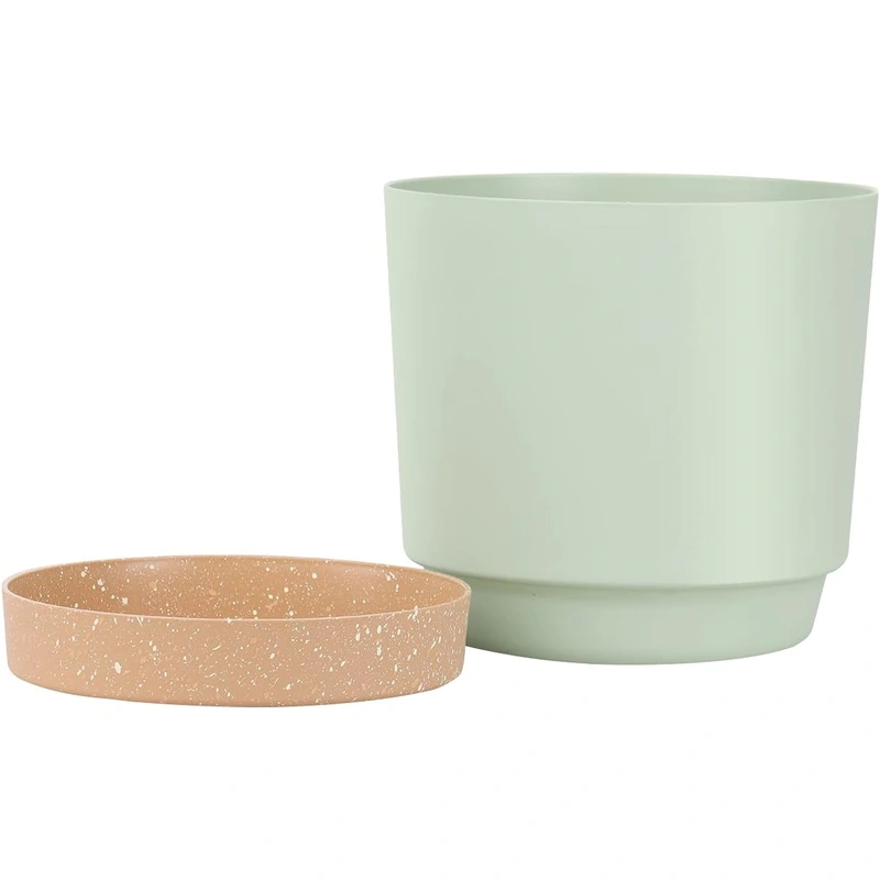 Modern Decorative Plant Pot With Drainage Holes and Saucer indoor/Outdoor, 8in (Mint Green)